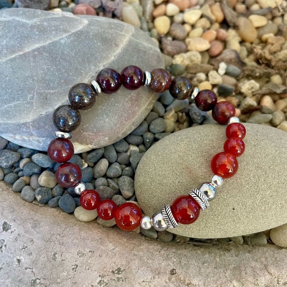 Carnelian Root Chakra Bracelet, 7.5 inches, Genuine Gemstones, Grounding